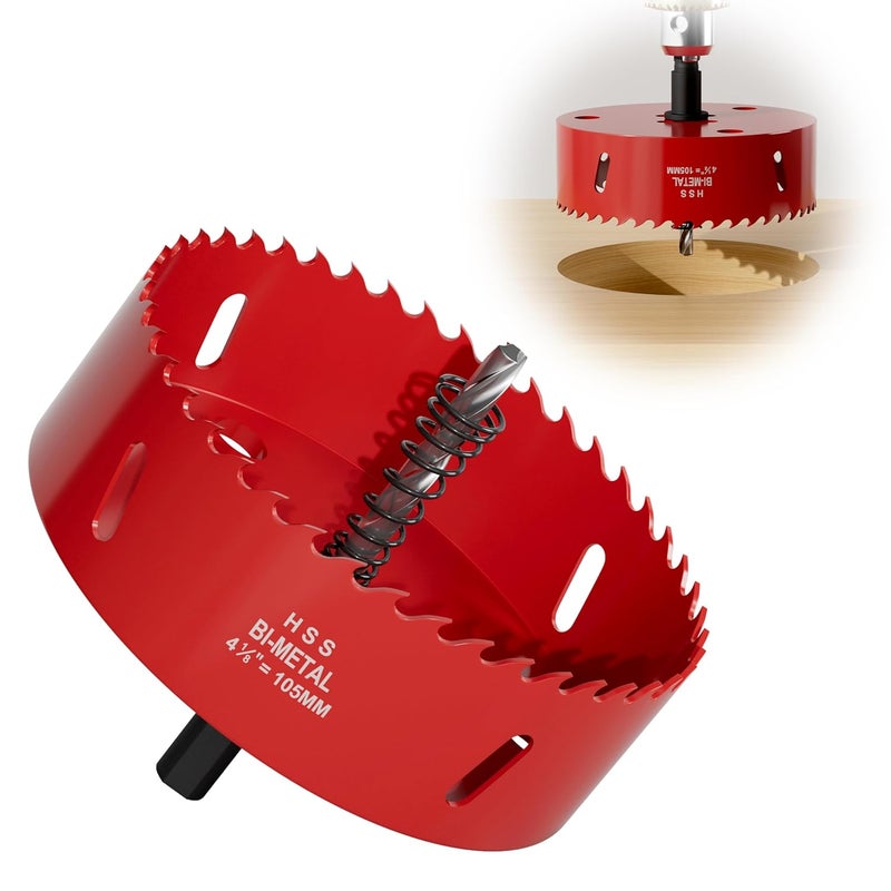 FIVELAKE 4-1/8" (105mm) Bi-Metal M42 High Speed Steel Hole Saw with Pilot Drill Bit, Smooth Cutting Edge for PVC, Drywall, Wood, Plastic, Gypsum Board, Rubber, Thin Metal - Image 1